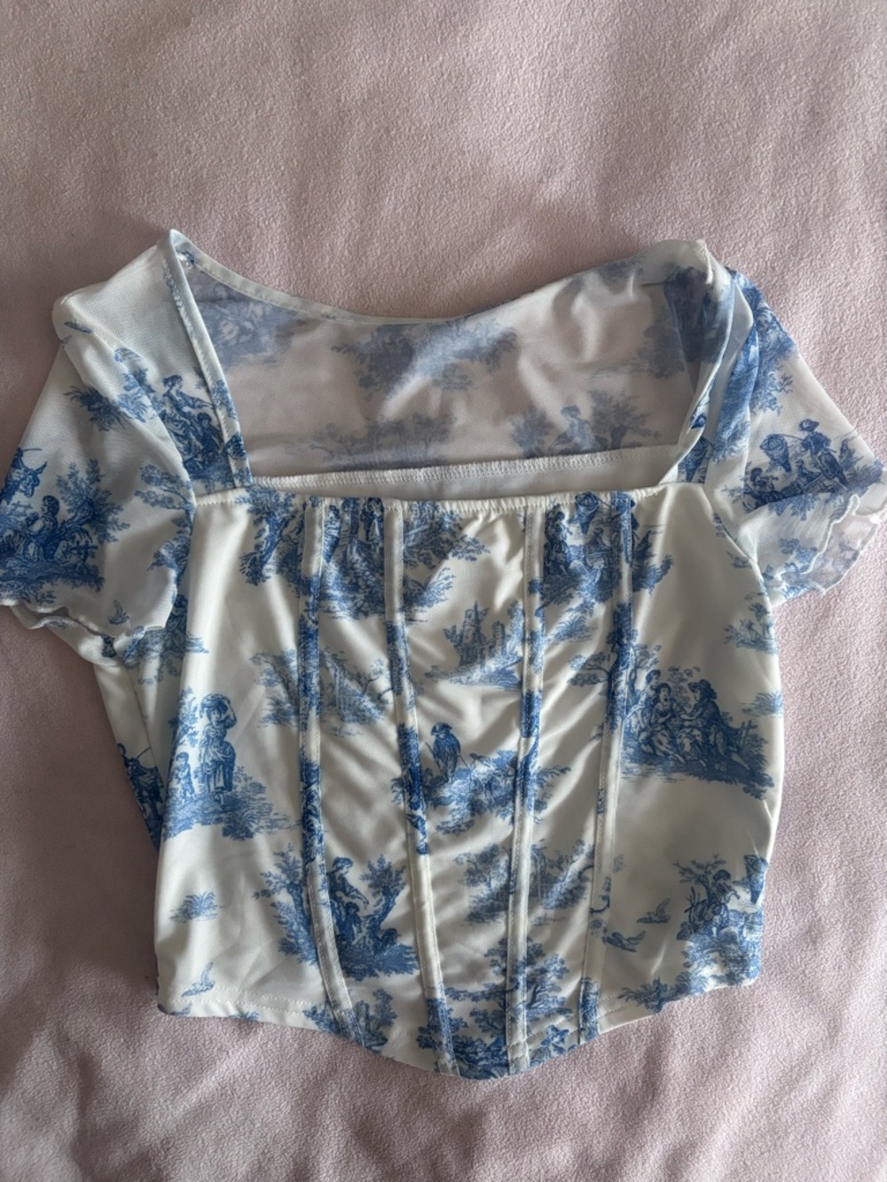 Blue Toile Square-Neck Corset Top - Women
